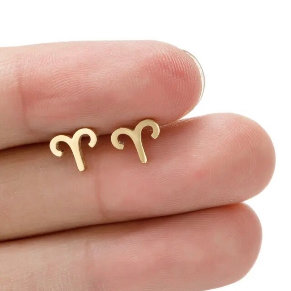 2 FOR $25 18K Gold Unisex Aries Zodiac Sign Minimalist Stud Earrings